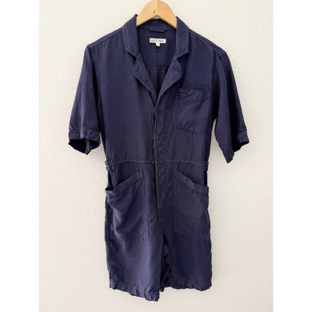 Alex Mill Womens 100% Linen Romper Shortall Small Blue Playsuit